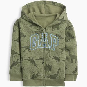 babyGap Relaxed Print Logo Zip Hoodie-Mesculen Green Dinosaurs