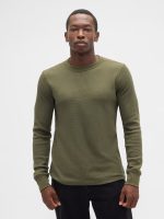 Waffle-Knit Crewneck T-Shirt-Army Jacket Green