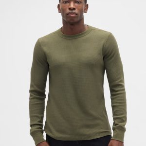 Waffle-Knit Crewneck T-Shirt-Army Jacket Green