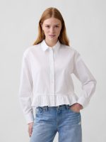 Relaxed Cropped Ruffle Shirt-Optic White