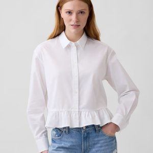 Relaxed Cropped Ruffle Shirt-Optic White