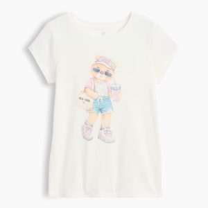 Kids Graphic T-Shirt-Bear Print White