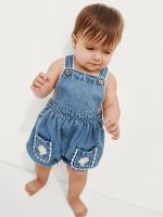 Baby Denim Shell Pocket Bubble Overalls-Medium Wash