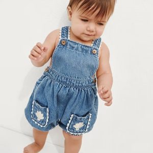 Baby Denim Shell Pocket Bubble Overalls-Medium Wash
