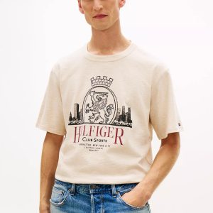 Hilfiger Crest Graphic Slub T-Shirt-Heathered Oatmilk