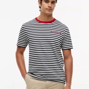 Striped Hilfiger Logo T-Shirt-Ivory Silk/Navy Stripe