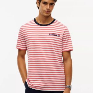 Striped Hilfiger Logo T-Shirt-Vintage Red