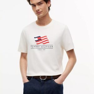 Wavy Flag Logo T-Shirt-Ivory Petal