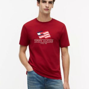 Wavy Flag Logo T-Shirt-Regatta Red