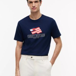 Wavy Flag Logo T-Shirt-Light Navy