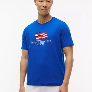 Wavy Flag Logo T-Shirt-Regal Blue