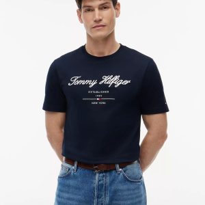 Embroidered Script Logo T-Shirt-Navy