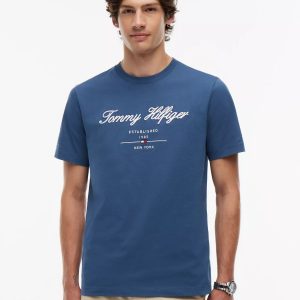 Embroidered Script Logo T-Shirt-Aegean Sea