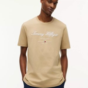 Embroidered Script Logo T-Shirt-Batique Khaki