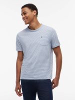Striped Linen-Blend Pocket T-Shirt-Brisk Blue