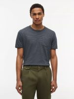 Striped Linen-Blend Pocket T-Shirt-Navy