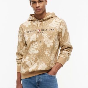 Tropical Print Brushed-Back Hoodie-Classic Khaki