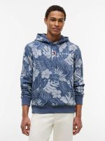 Tropical Print Brushed-Back Hoodie-Faded Indigo