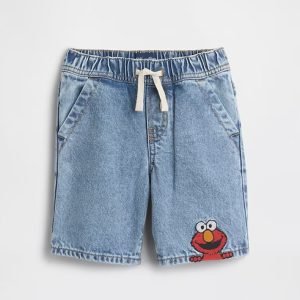babyGap Sesame Street Pull-On Loose Denim Shorts-Light Wash Elmo Cookie Monster