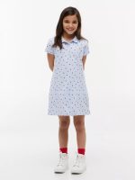 Kids' Allover Floral Print Polo Dress-Sweet Blue