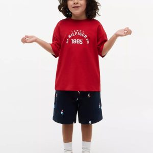 Kids' Nautical Logo T-Shirt & Short Set-Primary Red