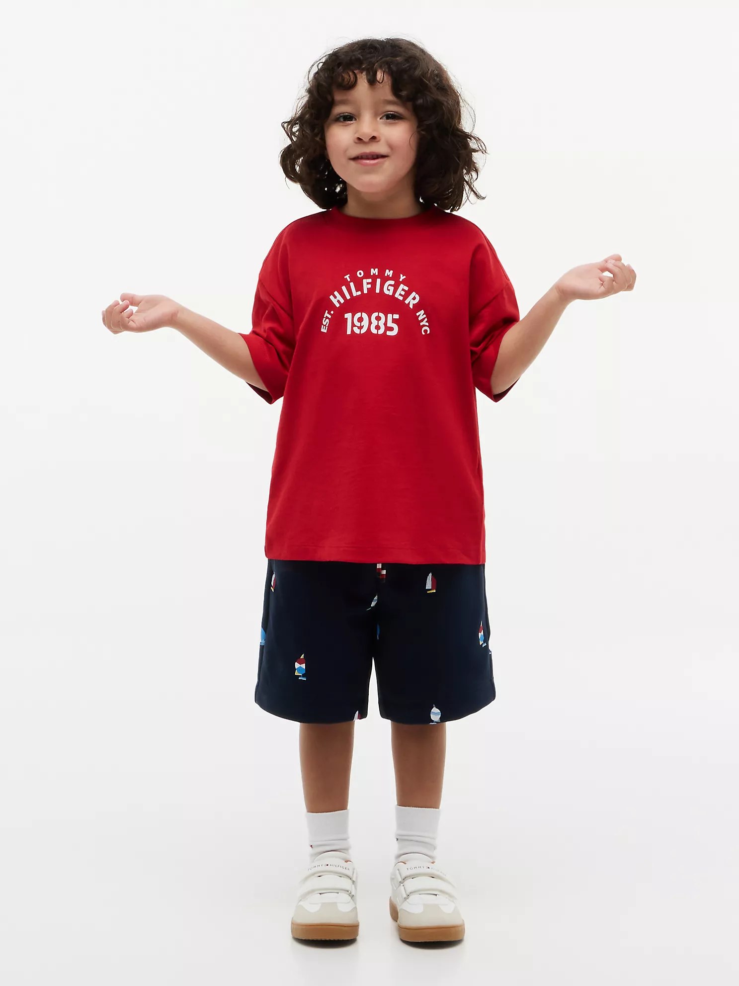 Kids' Nautical Logo T-Shirt & Short Set-Primary Red