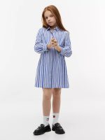 Kids' Striped Pleated Shirtdress-Noble Blue