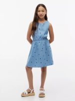 Kids' Allover Star Chambray Dress-Light Wash