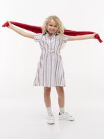 Kids' Stripe Shirtdress-Ecru
