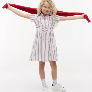 Kids' Stripe Shirtdress-Ecru