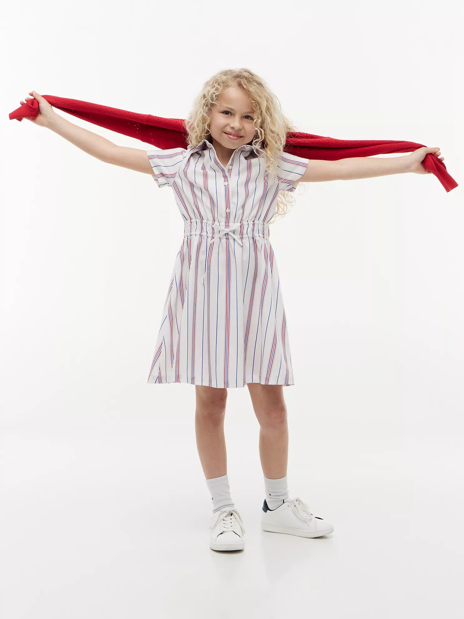 Kids' Stripe Shirtdress-Ecru