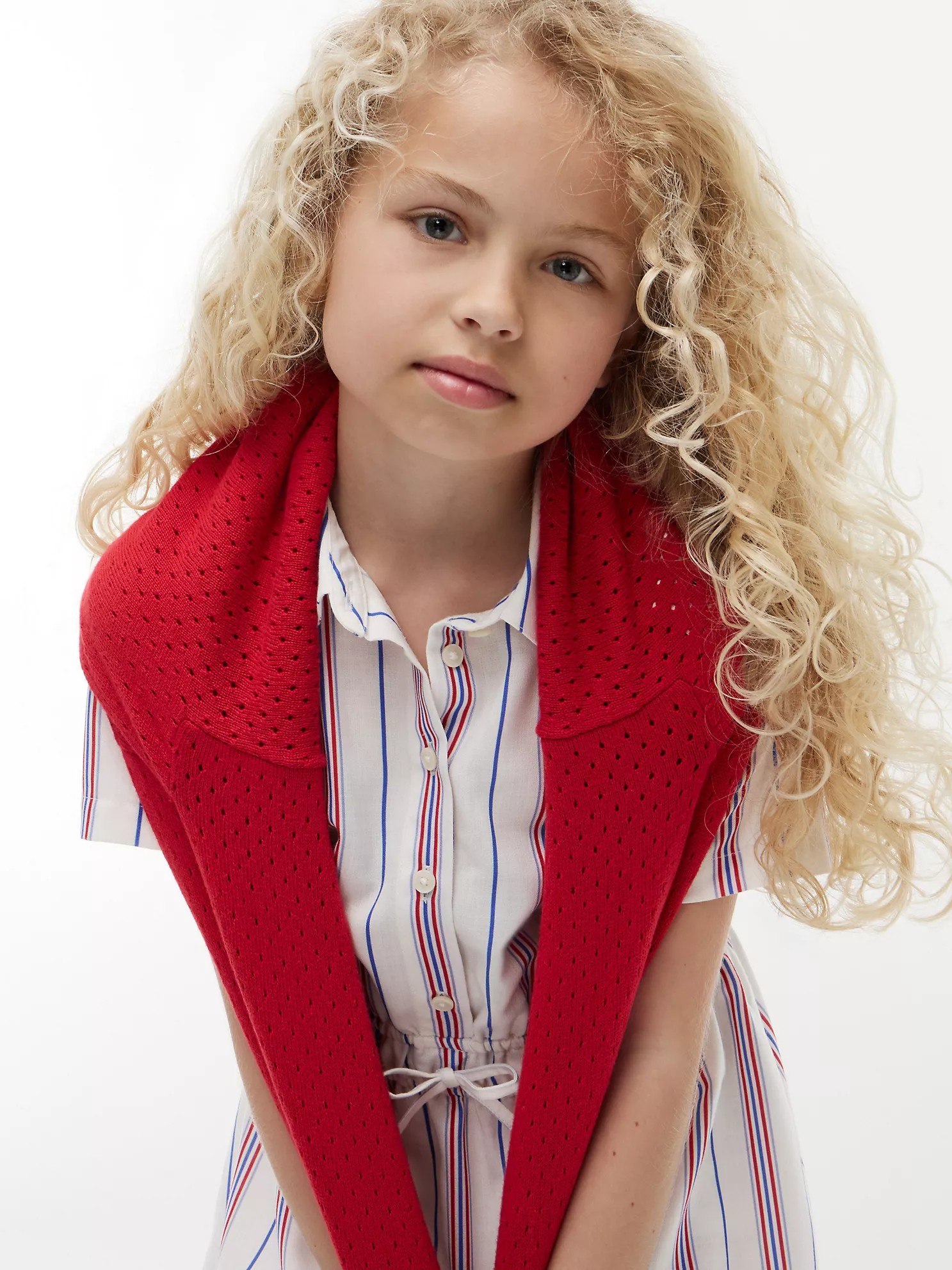 Kids' Stripe Shirtdress-Ecru - Image 3