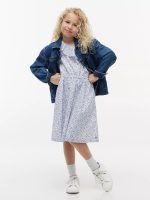 Kids' Floral Print Ruffle-Trim Dress-Sweet Blue