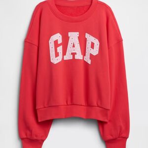 Kids Oversized Wedge French Terry Sweatshirt-Red Rose Bush