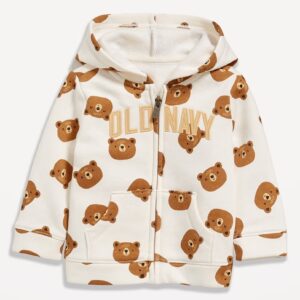 Printed Logo-Graphic Zip Hoodie for Baby-Brown Bear