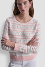 LOGO POINTELLE STRIPED SWEATER-Ivory/Peach Spritz