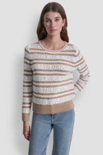 LOGO POINTELLE STRIPED SWEATER-Ivory/Teak