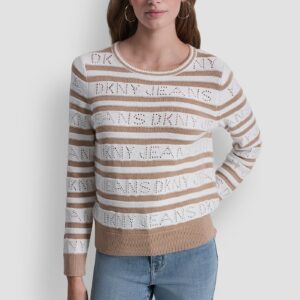 LOGO POINTELLE STRIPED SWEATER-Ivory/Teak