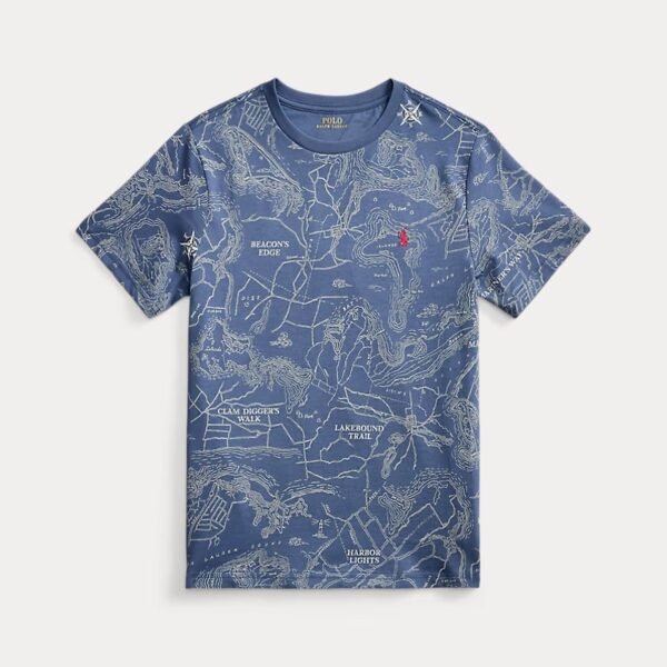 Map-Print Cotton Jersey Tee Boy Toddler/Kids-Explorers Blueprint