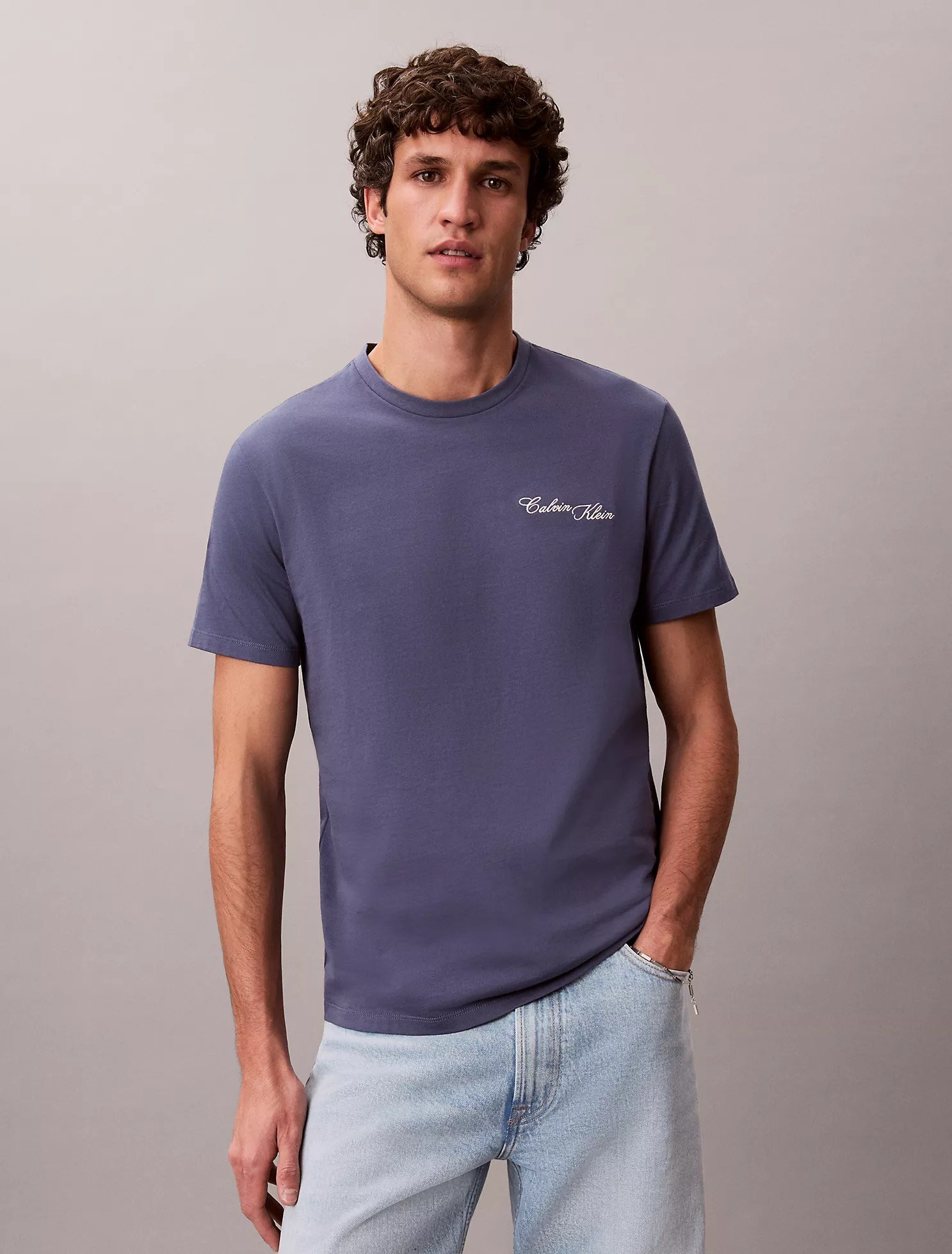 Embroidered Calligraphy Easy Tee-Blue Nomad