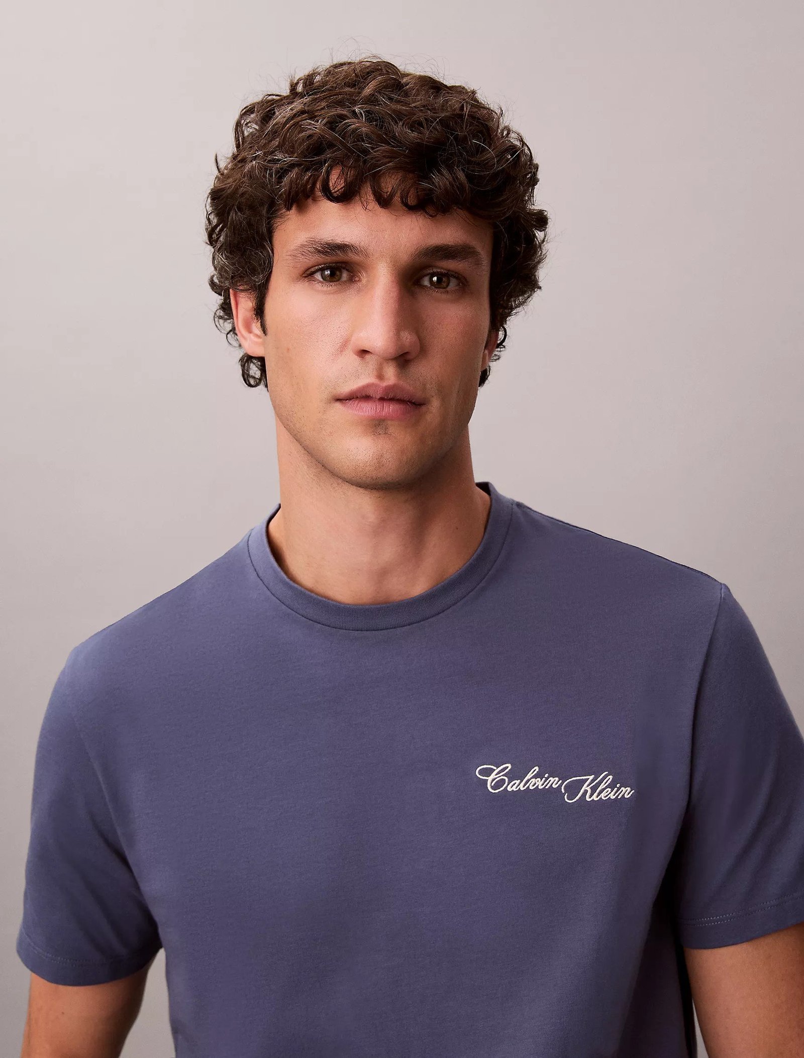 Embroidered Calligraphy Easy Tee-Blue Nomad - Image 2