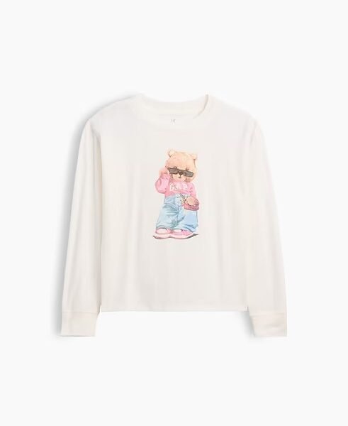 Kids Oversized Graphic T-Shirt Girls-Bear White