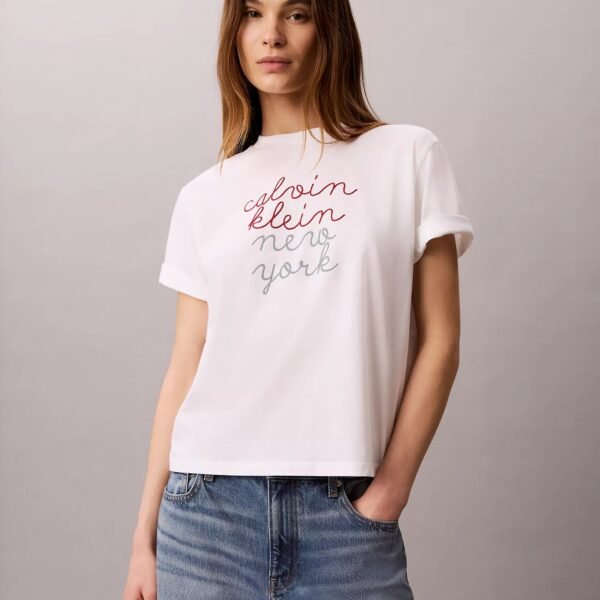 Boxy CK NY Graphic Tee-Bright White