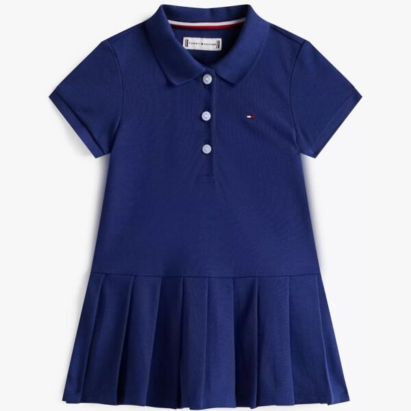 Babies’ Pleated Polo Dress Girls-Blue Ink
