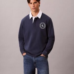 Contrast Collar Rugby Polo Shirt-Blue Nights
