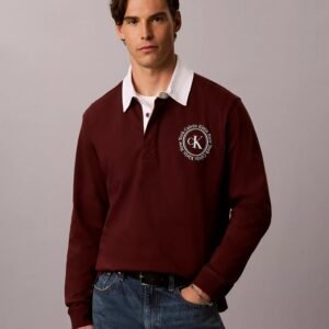 Contrast Collar Rugby Polo Shirt-Merlot