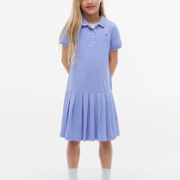 Kids’ Pleated Stretch Polo Dress Girls-Vintage Iris