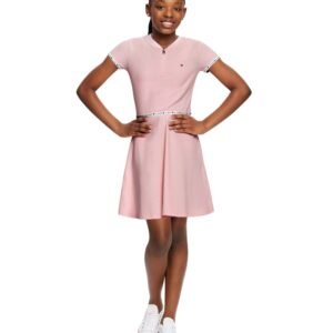 Big Girls Quarter Zip Dress-Light Pink