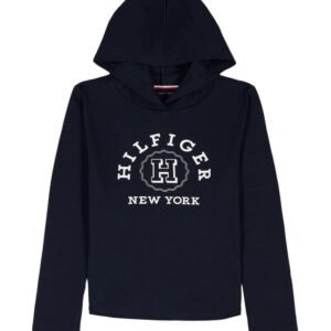 Girls’ 7-16 Rib Popover Long-Sleeve Hoodie-Navy