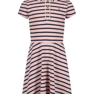 Girls’ 7-16 Striped Polo Collar Dress-Lotus